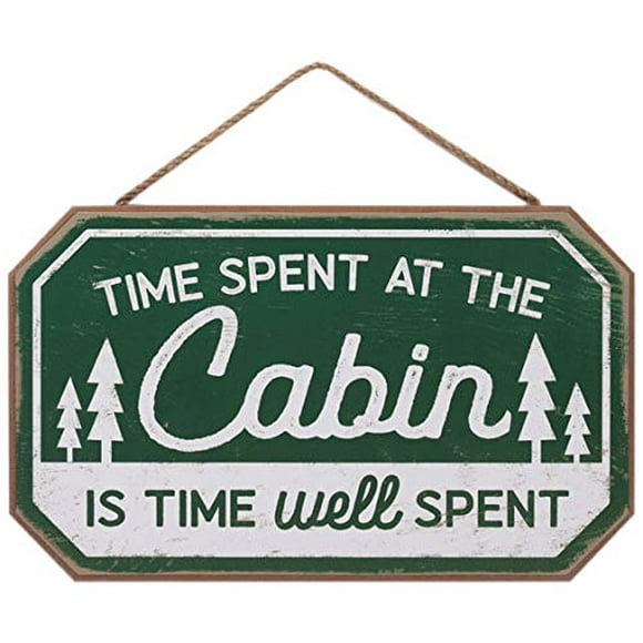 Cabin Time Well Spent Hanging Wood Wall Decor - Fun Rustic Sign for Living Room, Entryway or Garage