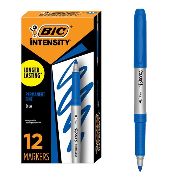 BIC Intensity Blue Permanent Markers, Fine Point, 12-Count Pack