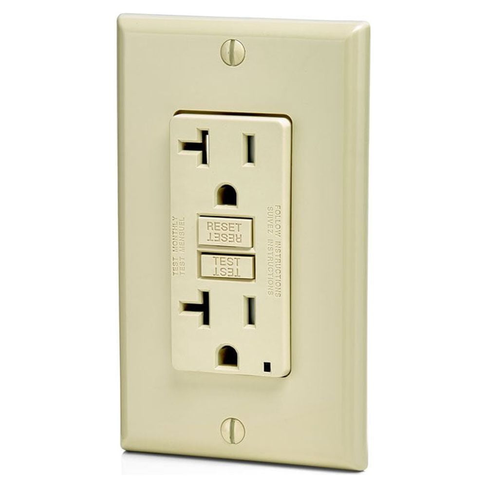 Leviton Smartlockpro 2-Pole Tamper-Resistant Duplex Gfci Receptacle With Led, Ivory, Nema 5-20R, 125 Volts, 20 Amps