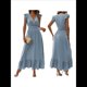 thumbnail image 3 of Vestido de Verano para Mujer, Elegante, con Escote en V, Volantes, Mangas Sueltas, Cintura Plisada, para Invitada de Boda. Azul L, 3 of 7