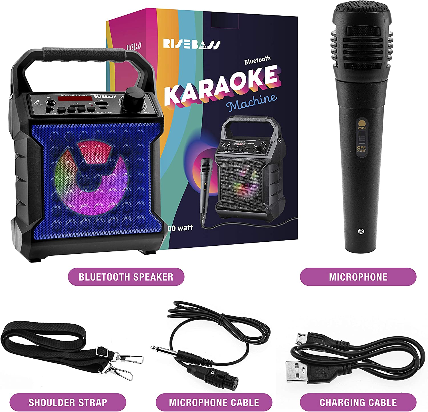 Rise Bass Portable Karaoke Machine for Kids & Adults in Blue photo 2