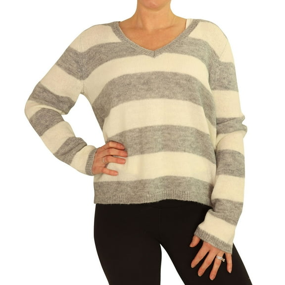 P.J. Salvage Womens Striped Pullover Sweater, Off-White, Medium