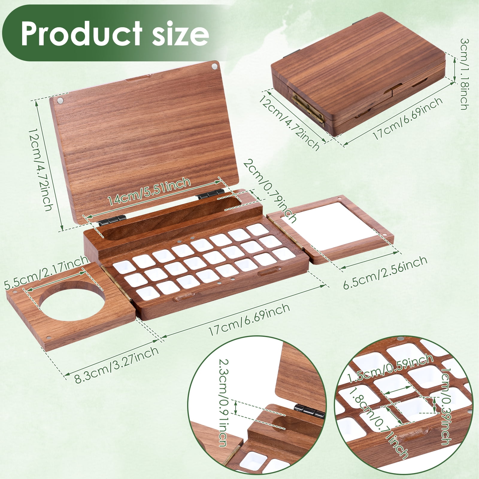 Threns Portable Travel Watercolor Paint Box – 24 Grids Wooden Foldable Watercolor Palette for Plein Air Painting - Designed for Travel Artist Painter