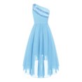 thumbnail image 4 of TiaoBug Kids Flower Girl One Shoulder Party Gown Sequins High-Low Hem Dress for Wedding Birthday Sky Blue 12, 4 of 7