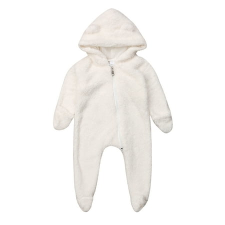 

Yinyinxull Newborn Baby Girls Boys Winter Clothes Long Sleeve Soft Warm Fuzzy Hooded Romper Jumpsuit Outfits White 18-24 Months