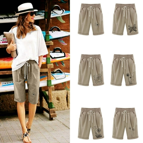 Perfectbot Women Casual Shorts Drawstring Comfy Summer Pull On Elastic Waist Shorts with Pockets