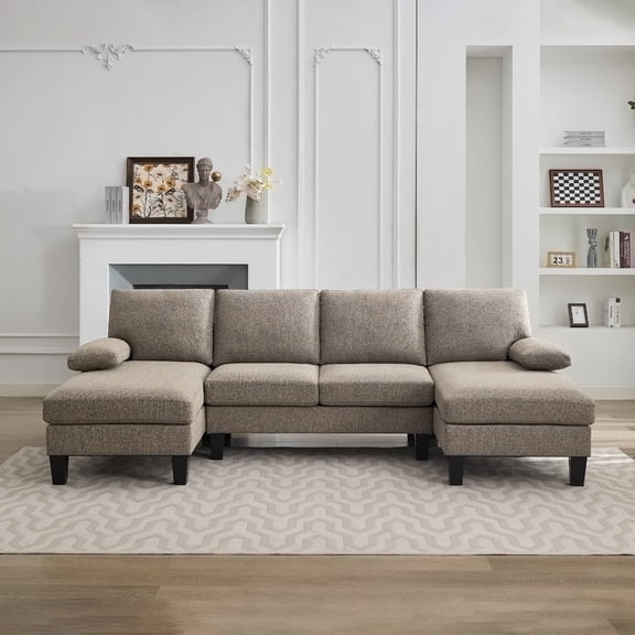 Anviora Home Sectional Sofa for Living Room, U-Shaped Sofa Couch with Chenille Fabric, 4 Seat Sofa with Double Chaise for Apartment