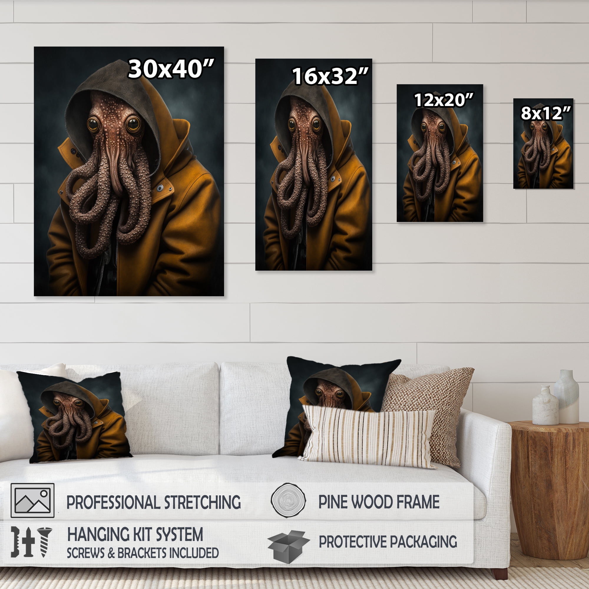Designart Anthropomorphic Of Octopus Portrait IV Canvas Wall Art