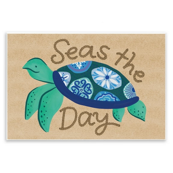 Stupell Industries Seas The Day Turtle Nautical & Beach Painting Unframed Art Print Wall Art, 15 x 10