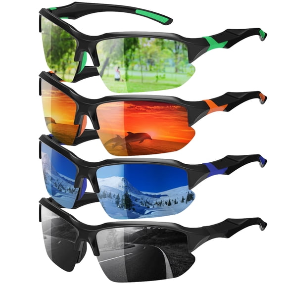 Bocaoying 4 Pack Polarized Sports Sunglasses, UV400 Protection, Ergonomic Design and Anti-Slip, Ideal for Cycling, Running, Fishing & Outdoor Activities