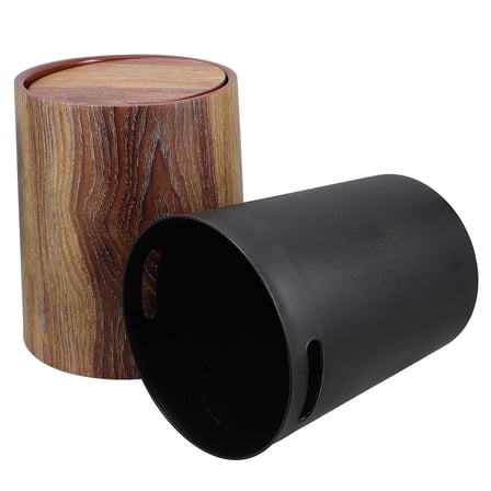 RENACLIPY Indoor Waste Basket with Lid, Light Brown Round Recycling Bin for Office Use, Odor Isolation, Cylinder, 1 Set