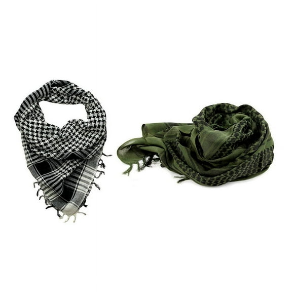 2 Pcs Unisex Scarf Cotton Tassel Arab Desert Shemagh, Black & Green