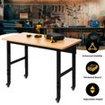 thumbnail image 2 of spanspace 48" Adjustable Heavy-Duty Workbench, Hardwood Top Worktable with Locking Universal Wheels & Metal Frame,Workshop Garage Table, 2 of 9