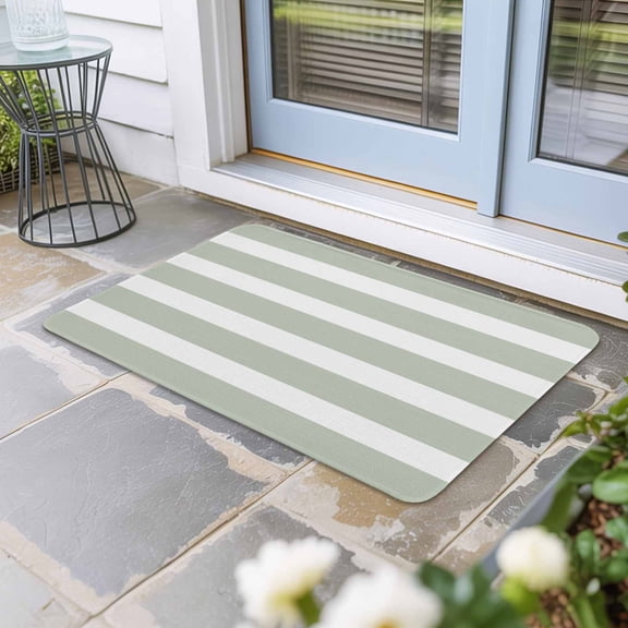 Sage Green Stripe Door Mat Indoor Outdoor,Modern Simple Geometric White Striped Non Slip Welcome Mat with Rubber Backing,Absorbent Fabric Front Door Mats Entryway Rug for Home Patio Entrance 16"x24"