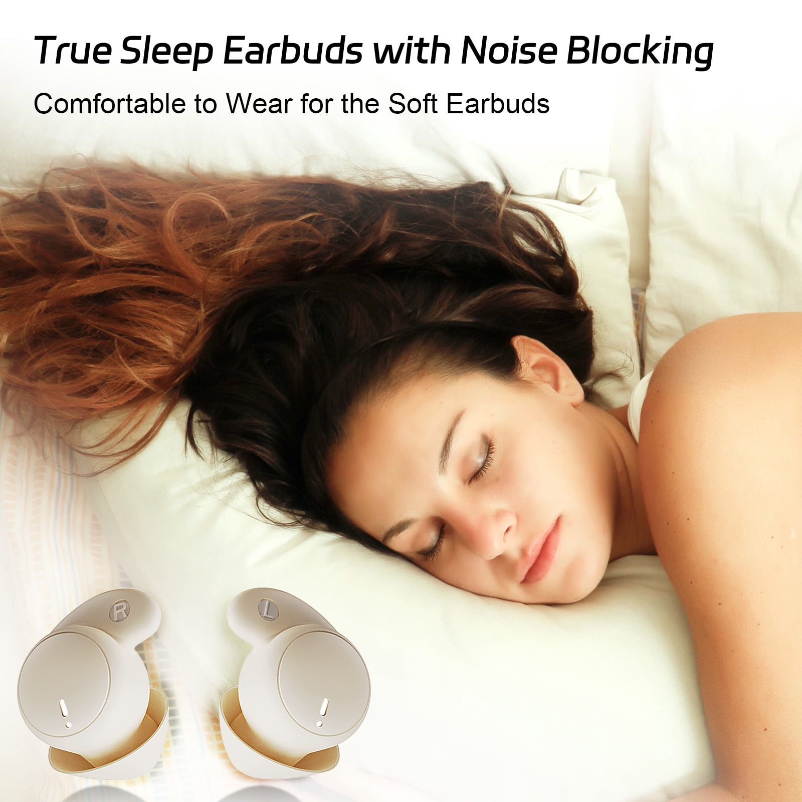 LOBKIN Sleep Headphones,Wireless Earbuds,IPX6 Waterproof Sleep Earbuds for Side Sleepers in-Ear Soft Mini Invisible Buds for Sleeping Working,Beige
