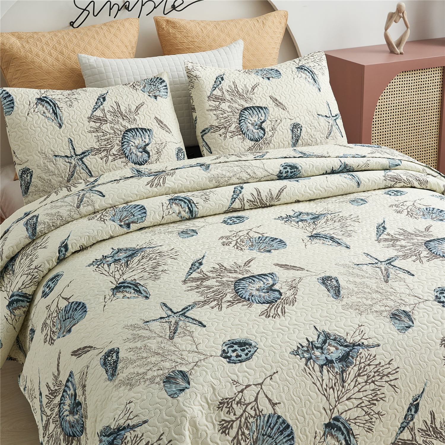 JML Quilt Set, Queen, Beach Pattern, 3 Piece
