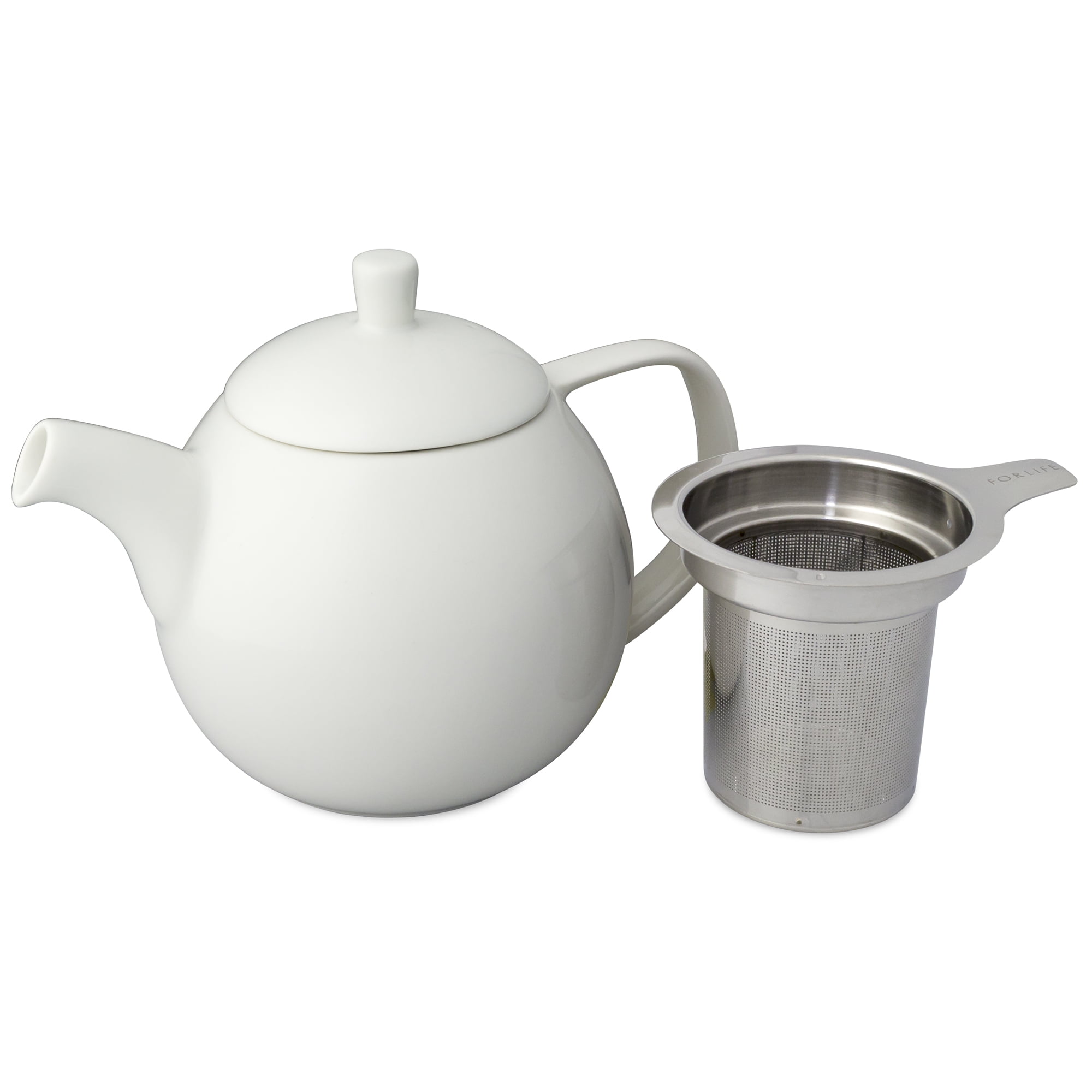 For Life Curve White Ceramic 24 Ounce Teapot with Infuser