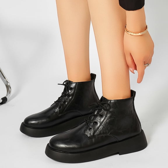 Combat Boots Ankle Booties Lace-up Platform Side Zipper Lug Sole Boots Ankle Boots for Women