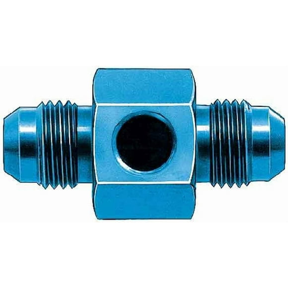 Aeroquip Fuel Pressure Gauge Fitting FCM2183 -6 AN Male To -6 AN Male; Straight; 1/8 Inch NPT Side Port; Anodized; Blue; Aluminum; Single