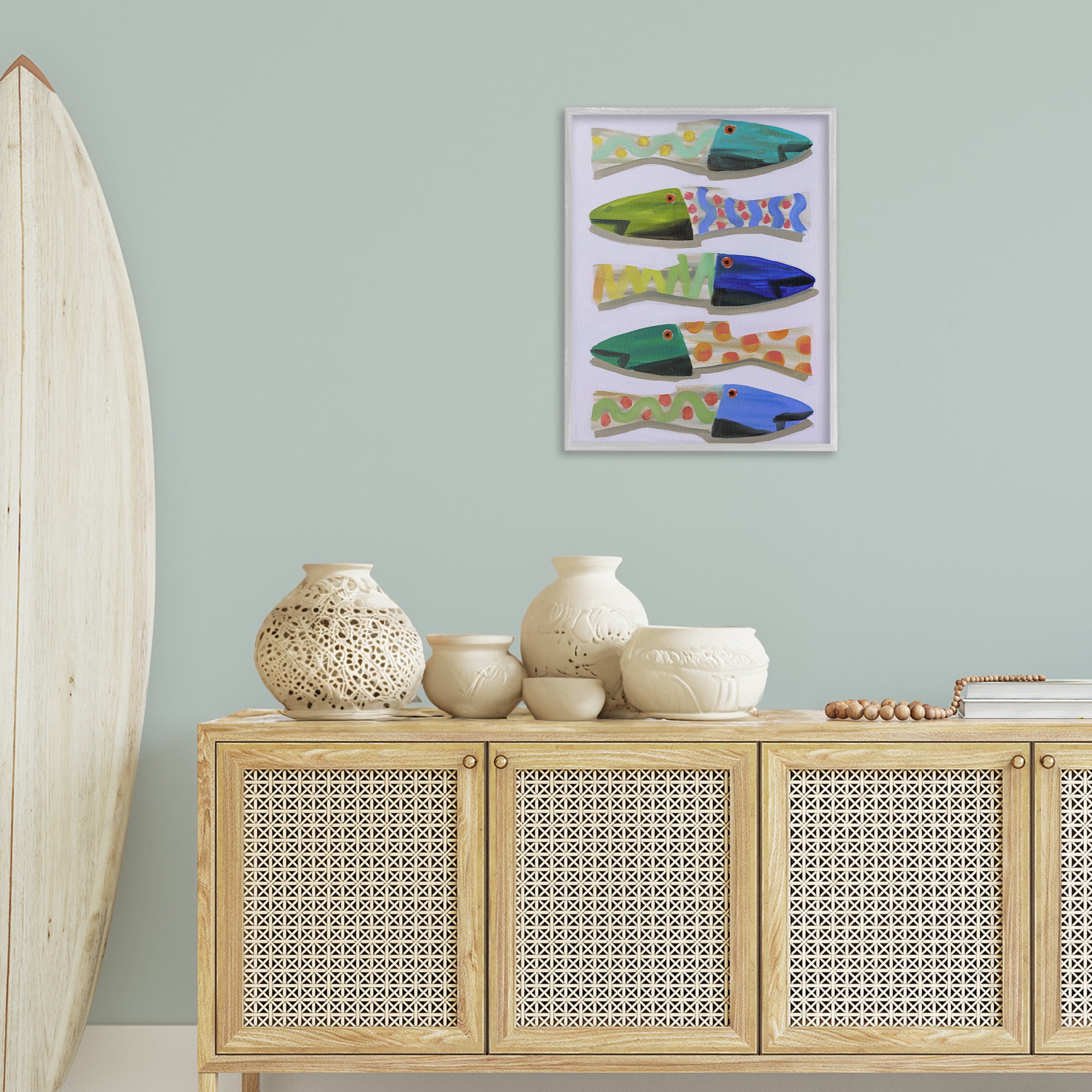 Stupell Industries Wooden Fish Designs Animals & Insects Painting Gray Framed Art Print Wall Art, 24 x 30