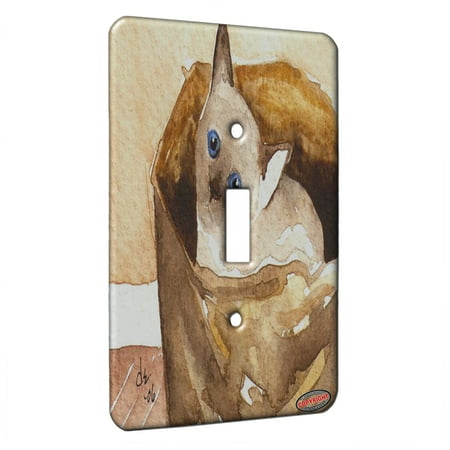 - KuzmarK™ Single Gang Toggle Switch Wall Plate - Siamese Kitten in Paper Bag Cat Art by Denise Every