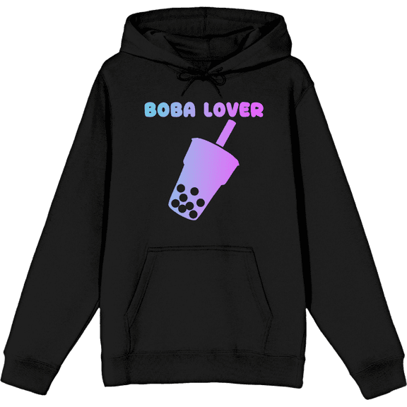 Bobadorable Boba Lover Adult Black Long Sleeve Hoodie-Medium