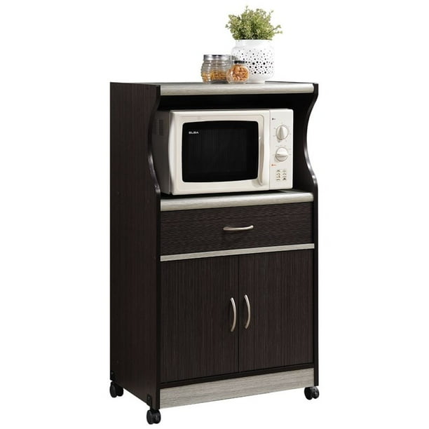 Hodedah Microwave Kitchen Cart in Chocolate Gray