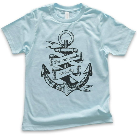 Kids The Ocean Made Me Salty T-shirt, Youth Kids Boy Girl T-Shirt, Vacation Shirt, Beach T-shirt, Light Blue, Medium