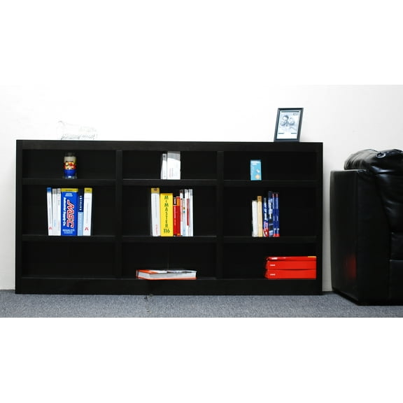 Concepts in Wood 9 Shelf Triple Wide Wood Bookcase, 36 inch Tall - Espresso Finish