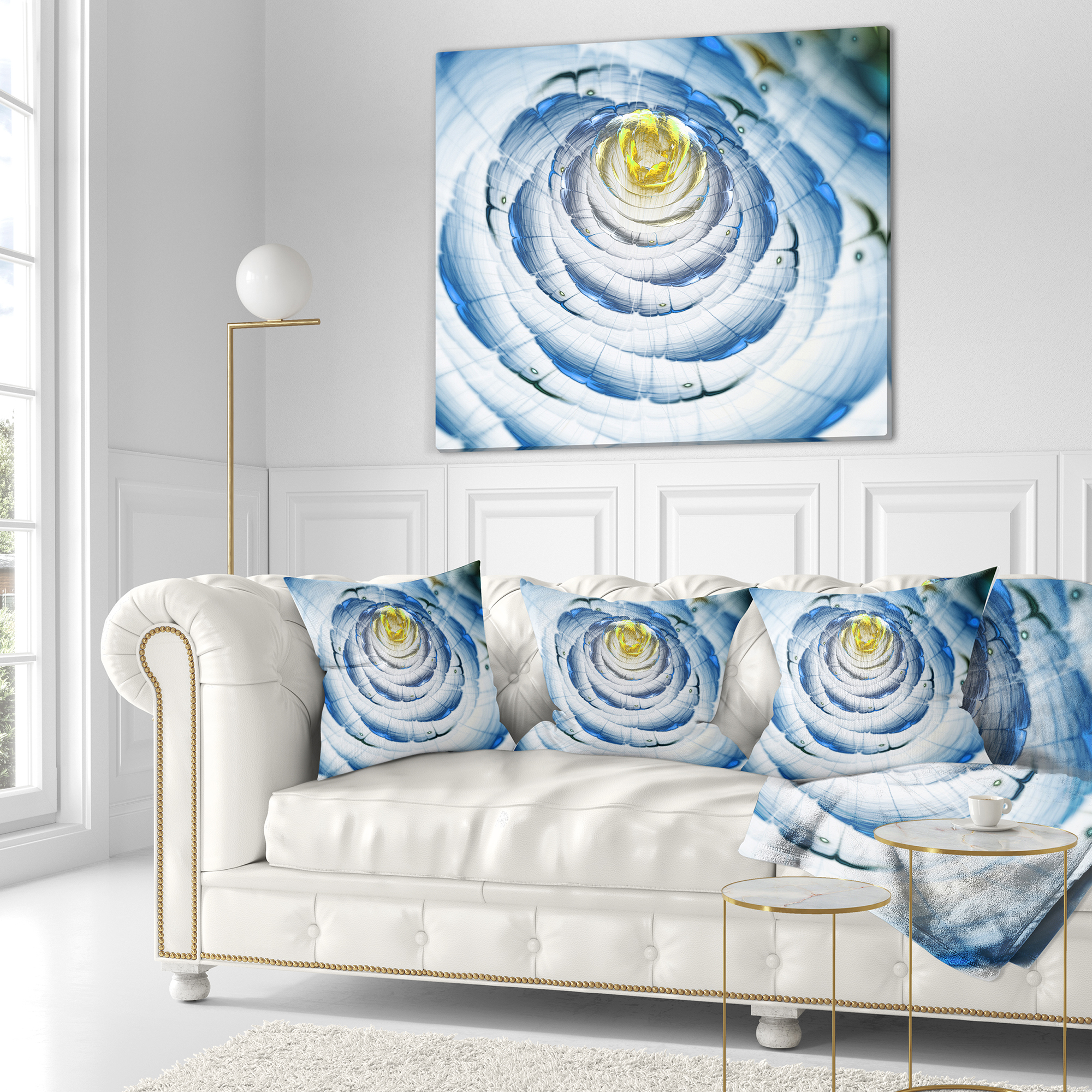 Designart Perfect Fractal Flower in Light Blue - Floral Throw Pillow - 16x16
