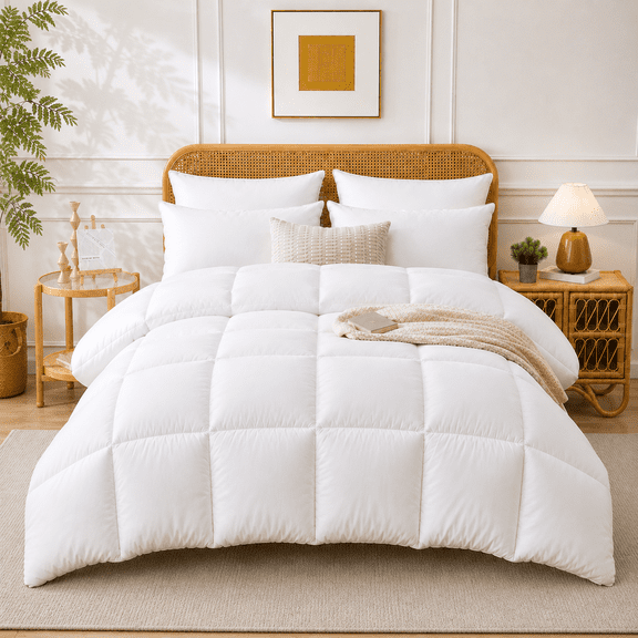 YEPCLUB Comforters Queen size, Duvet Insert, All Season Duvet, White Down Alternative Hotel Comforter, Lightweight Quilt with Corner Tabs, Machine Washable (White, Queen 88x92 Inches)