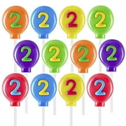 Prextex Second Birthday Lollipops - Pack of 12 Balloon Shaped Number 2 Lollipop Suckers for 2nd Birthday Decorations, Second Anniversary, Number Two Cake Toppers, Party Favors and Decorations