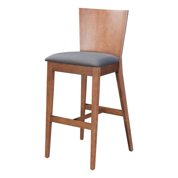 Modern Contemporary Bar Side Stool Chair Barstool, Set of 2, Walnut Brown Grey Gray, Poly Linen Fabric Wood