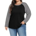 thumbnail image 2 of WellSize Plus Size T Shirts for Women Color Block Long Sleeve Fall Tops Casual Tee Crew Neck Blouses, 2 of 8