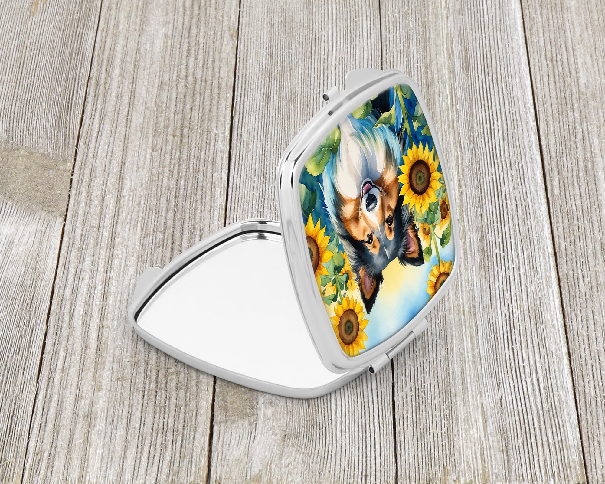 Sheltie in Sunflowers Compact Mirror 2.75 in x 3 in
