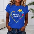 thumbnail image 2 of Active Tops Women Fashion Print Short Sleeve Crew Neck Tee for Daily Casual Wear Womens T-Shirts Women's Apparel Blue L, 2 of 4