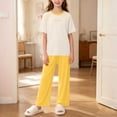 thumbnail image 2 of Kids 2 Piece Lounge Outfits Short Sleeve Crew Neck Tees Elastic Waist Pants Soft Comfy Loose Homewear Set (12-13 Years, Yellow|Block), 2 of 5