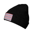 thumbnail image 2 of LNWH Knitted Acrylic Hat, Blue American Patriotic Stars Pattern Winter Beanie Hat for Cold Weather, Black, 2 of 8