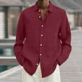 thumbnail image 2 of Amtdh Men's Slack Shirt Cotton Linen Long Sleeve Lapel Classic Button Down Dress Shirt for Men Casual Soft Fitting Lightweight Blouses Mens Cool Tops Wine_Cool S, 2 of 6