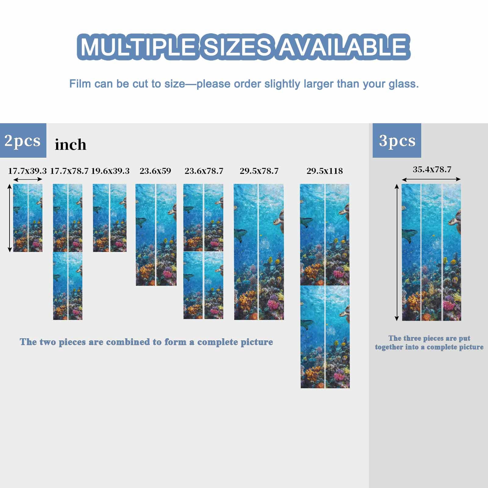 Turtle Window Privacy Film Rainbow Static Cling Stain Glass Window Film for Glass Door, Decorative Sunroof Decal Sticker for Car Bathroom Home 23.6"x59" Blue Ocean Sea Shark Coral Cartoon Fish Summer