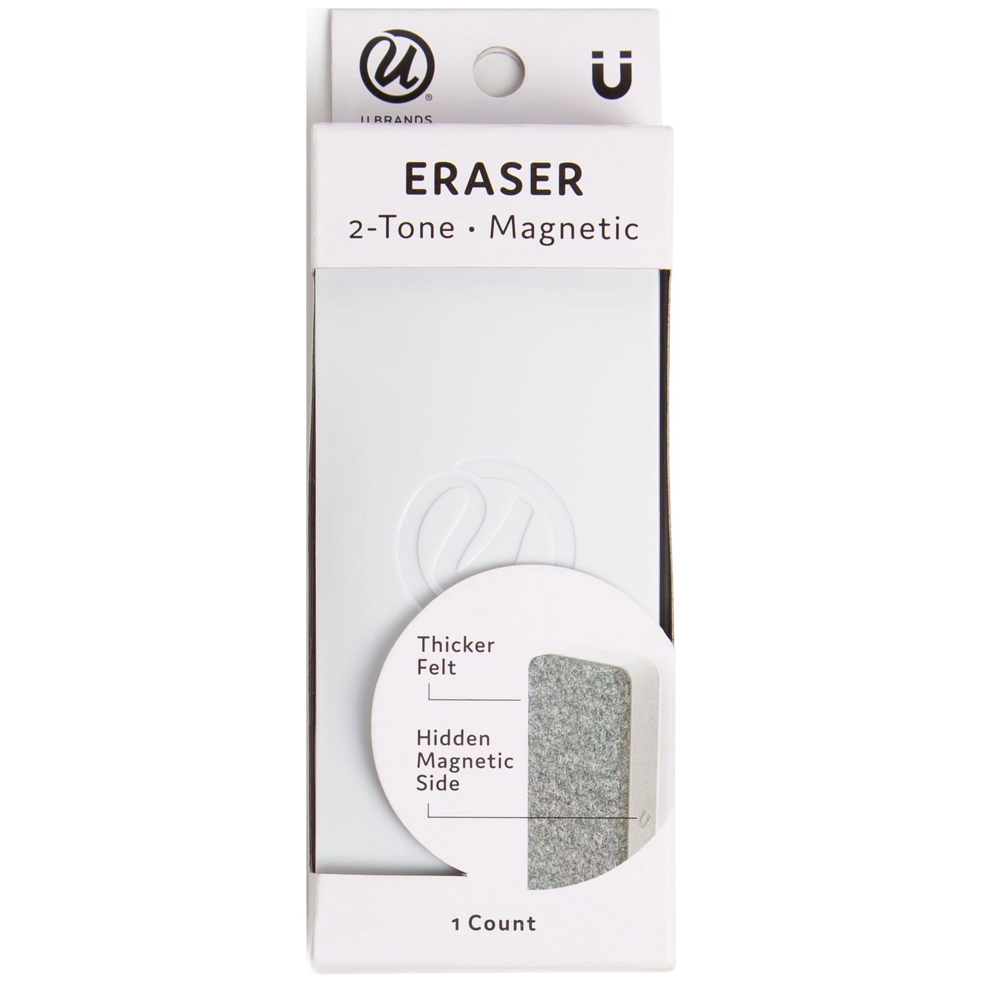 U Brands Side Magnetic Dry Erase Board Eraser with Thick Felt Bottom, 2 x 5 x 1 inches, White