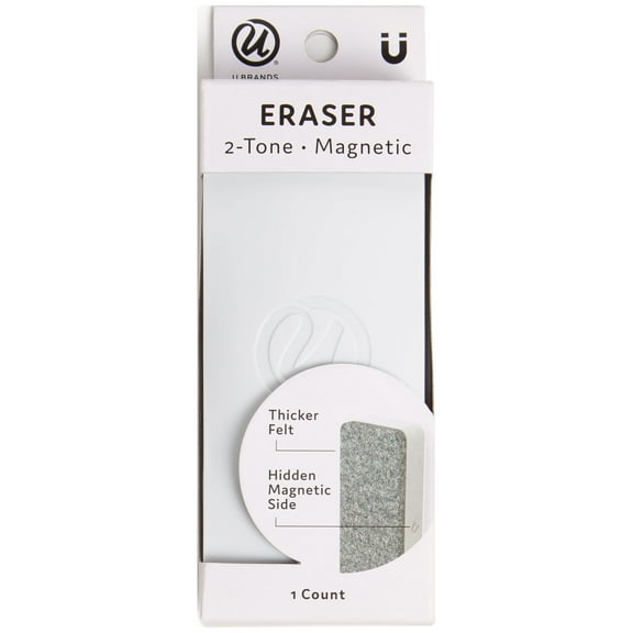U Brands Side Magnetic Dry Erase Board Block Eraser, Thick Felt Bottom Surface, 2 x 5 x 1 Inches, White