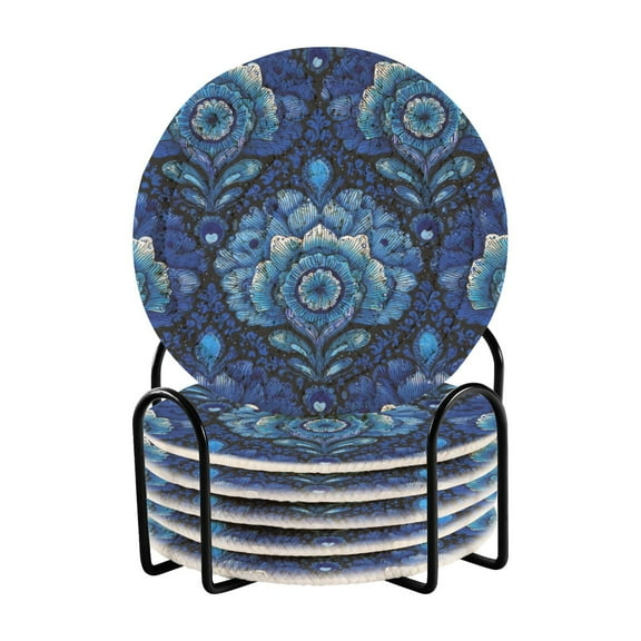 6 Coil Coasters 3.94x3.94x0.24 Inch Water Coasters Drink Coasters with Cup Holders Absorbent Coasters Heat Resistant for Bar Protection Dark Blue Beautiful