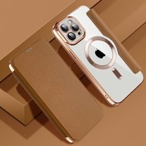 Nalacover Case for iPhone 11 Pro Max,Compatible with MagSafe Charging,Wallet Cover with RFID Blocking Card Slots,Shockproof PU Leather Magnetic Closure Folio Plating Clear Phone Case,Brown