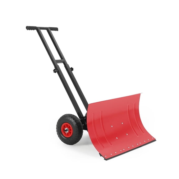 29x16.5 in Snow Shovel with 5-Position Angled Blade & Adjustable Handle,Heavy Duty Metal Snow Pusher Shovel with Wheels for Driveway,Doorway,Sidewalk,Pavement,Red