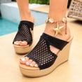 thumbnail image 2 of Xucatan Women's Crochet Wedge Slide Sandals, Round Toe Open Toe Platform Slippers with Padded Footbed, Boho Knit Upper Chunky Heel Casual Summer Shoes, Versatile Solid Color Gift, 2 of 9