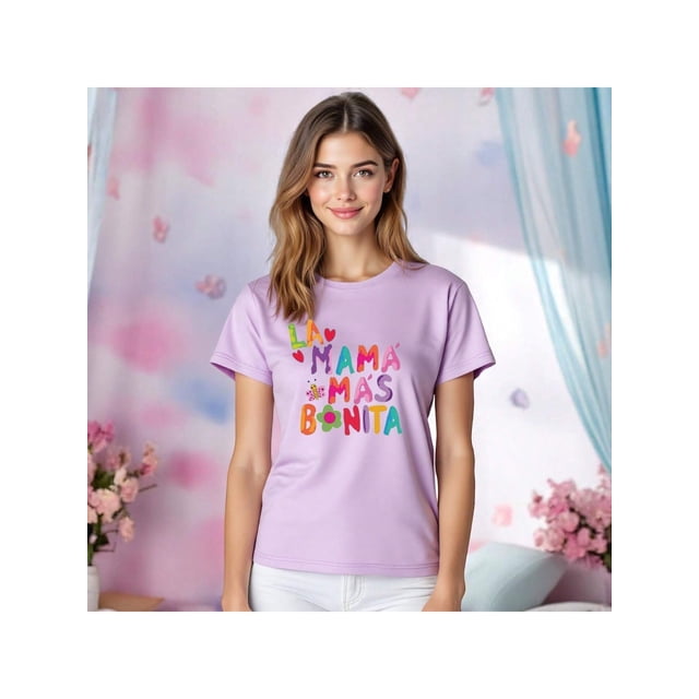 Playera La Mamá Más Bonita con Estilo Acuarela – Diseño Dulce y Femenino Color Lila Talla Grande Marca Emil SaEs