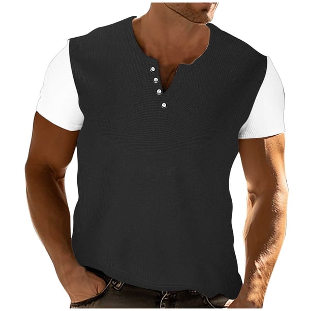 Camisetas Casuales de los Hombres Coloridos Cuello Redondo Manga Corta, 4 Botones Placa Músculo Camiseta para el Uso Diario, de Negocios, Fiesta Y Hogar