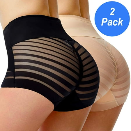 ANYFIT WEAR 2 Pack Tummy Control Shapewear Underwear for Women Seamless Shaping Mid Waisted Panties Slimming Stripe Lace Panty