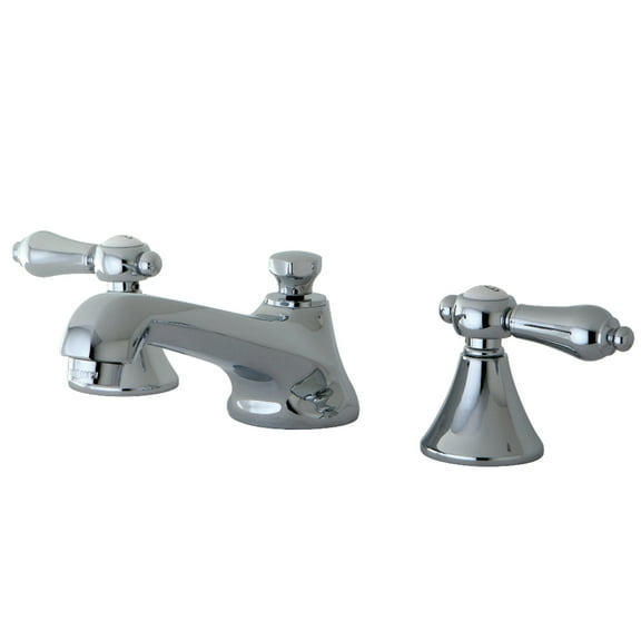 Kingston Brass KS4471BAL Two-Handle 3-Hole Deck Mount Widespread Bathroom Faucet with Brass Pop-Up in Polished Chrome